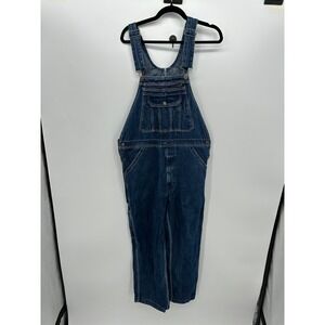 Real Work Mens Blue Denim Relaxed Fit Carpenter Bib Overalls 34W x 29L